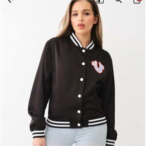 True Religion Black Varsity Jacket with Logo Patch